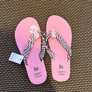SO Pink Flip Flops with Patterned Straps
